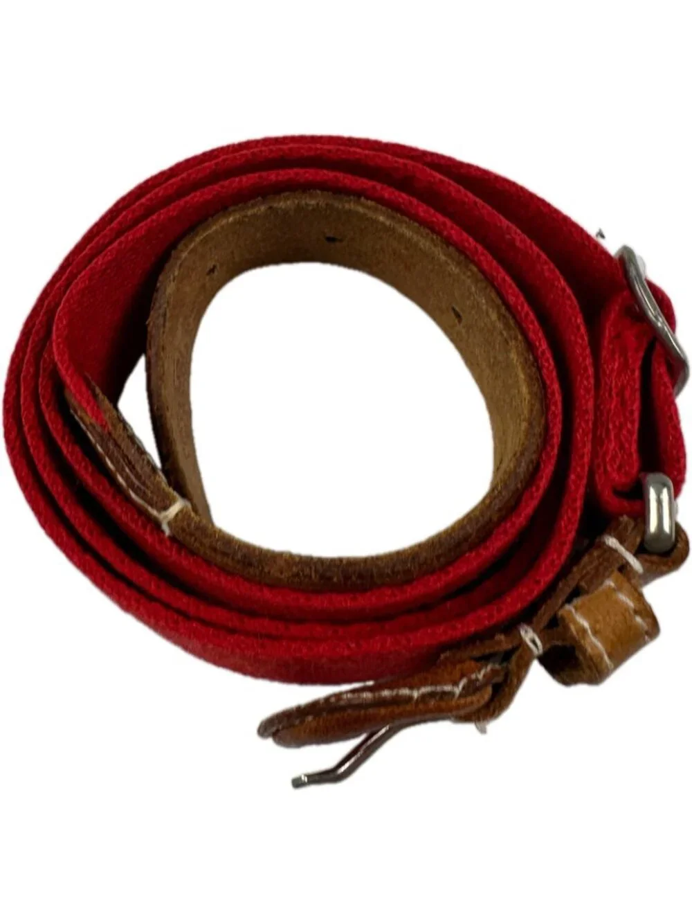 Polo Ralph Lauren Red Made in England Canvas with Leather Tabs Slim Belt 37 XL